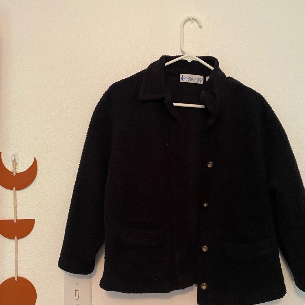 Black cropped fuzzy jacket